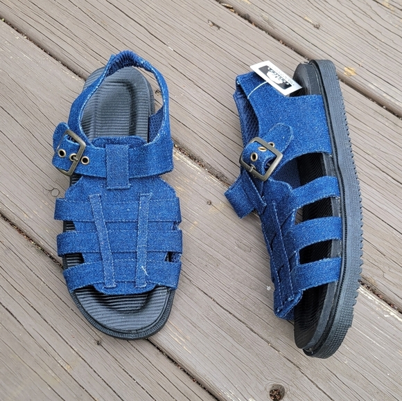 Vintage 90s y2k Blue Cotton Denim Jean Greek‎ Fisherman Summer Jesus Sandals 7